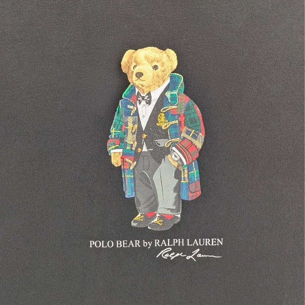 Polo Ralph Lauren Mens XL Black Polo Bear Plaid Coat Hooded T-Shirt Long Sleeve